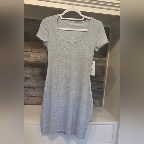 Spiritual Gangster Celine Scoop Neck Light Heather Gray Mini Ribbed Dress- Soft! - Picture 6 of 9